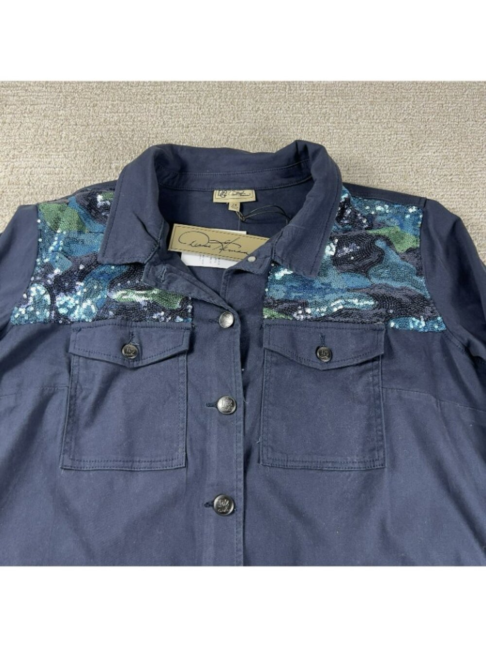 DG2 Diane Gilman Plus Sized Sequined Jacket Blue Women’s Size 2X - Picture 2 of 7